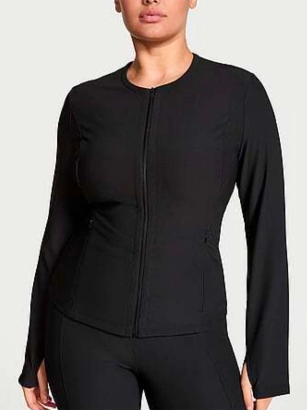 đ NWT Victoriaâs Secret Black Lux Rib Zip Front Jacket Pockets XS (01594)